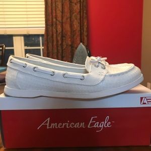 White sequin American Eagle boat shoes